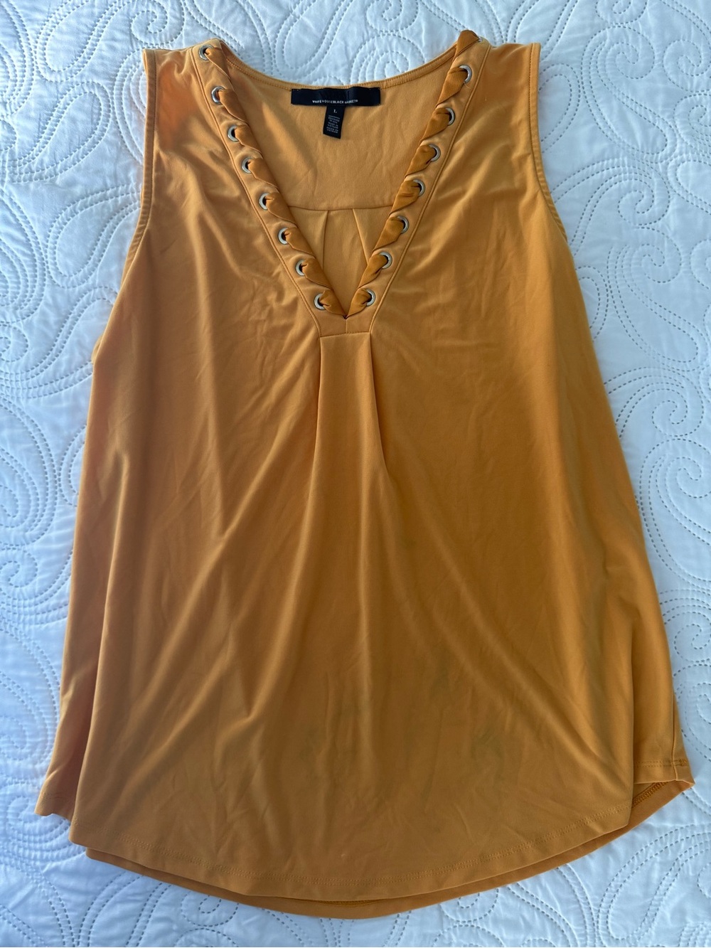 White House Black Market Mustard Grommet V-Neck Tank